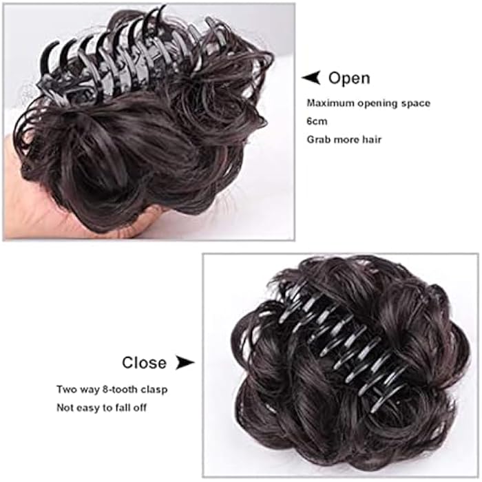 ORiTi Claw Clip Messy Bun Hair Extensions Wavy Curly Chignon Hair Buns Tousled Updo Hairpieces Scrunchie with Clip for Women Natural Black - Image 4